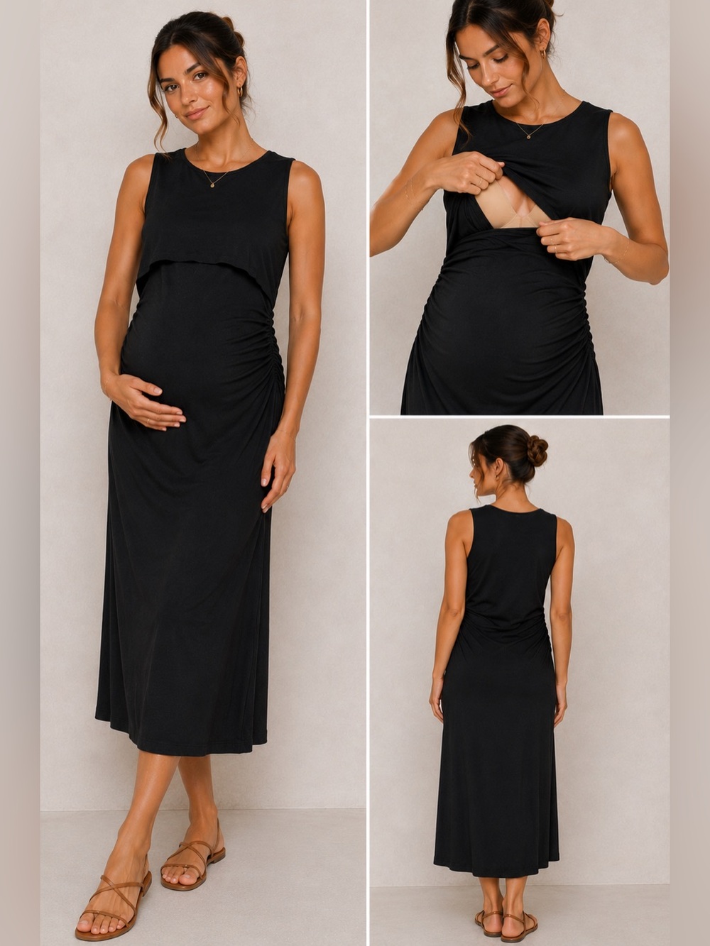 🖤✨‎ SERAPHINE Black Nursing Accessible Ruched Midi Dress XS ✨🖤